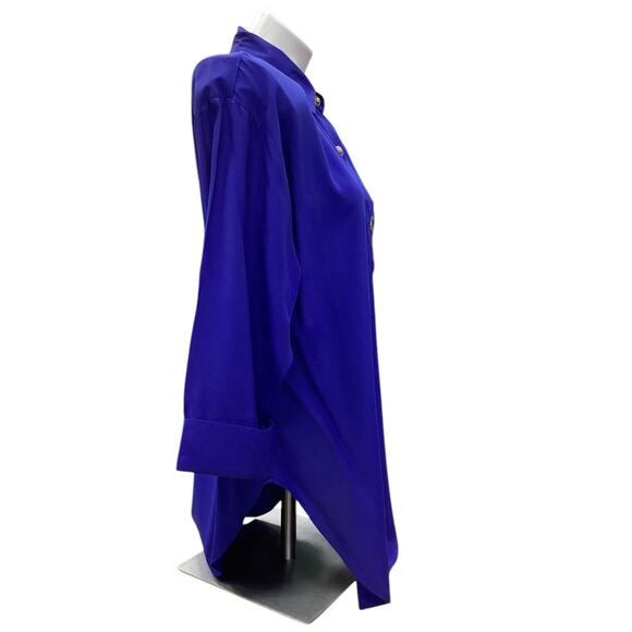 VTG R&M Richards Women’s Button Up Top/Tunic SZ M Dead Stock Gold Buttons Cobalt - Picture 2 of 4